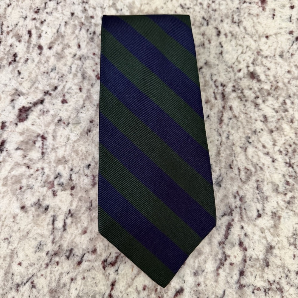 Vintage Rooster Mens Tie Blue & Green 100% Silk Stripe Made USA